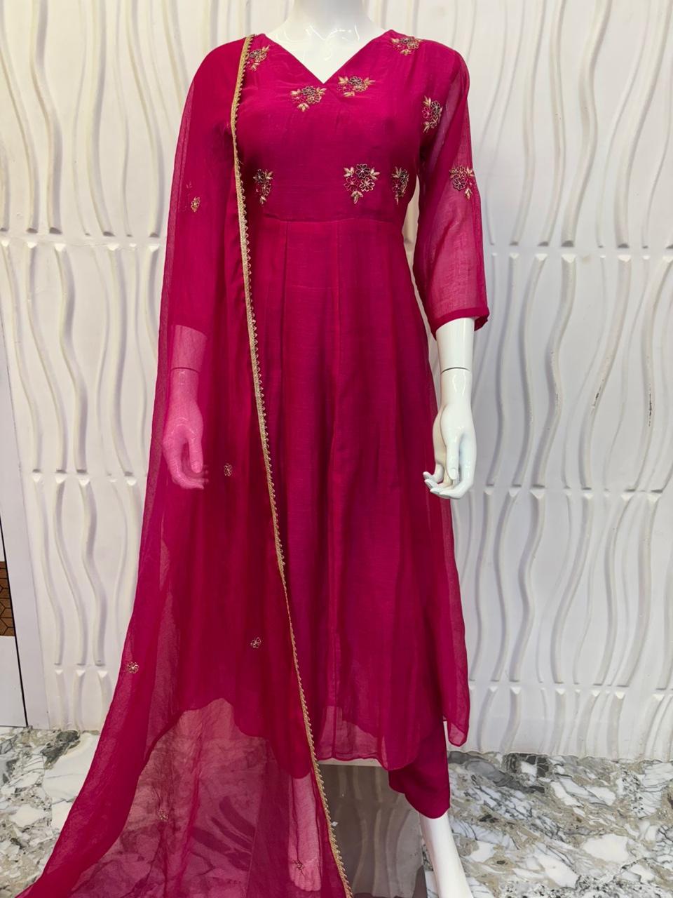 PARTY WEAR 3 PIECE KURTHI SET PINK