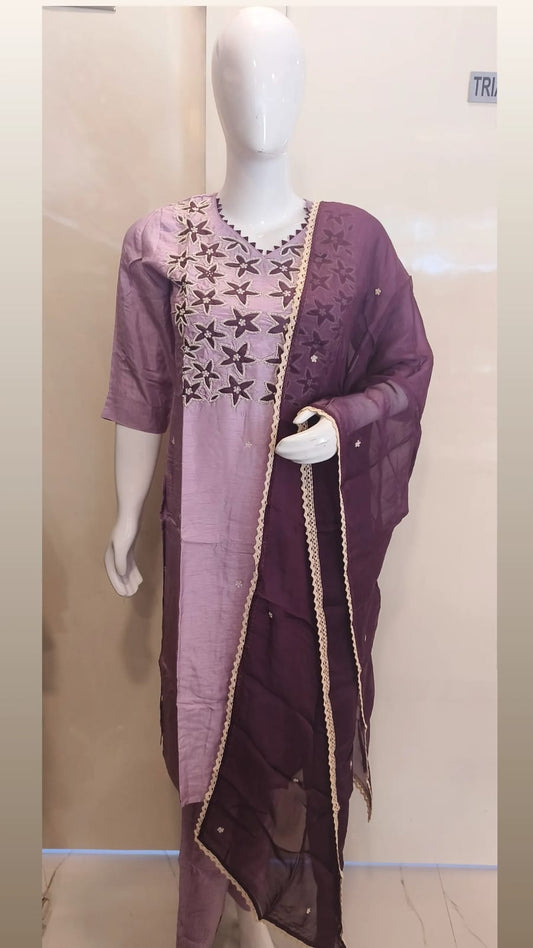 MUL CHANDERI KURTHI SET
