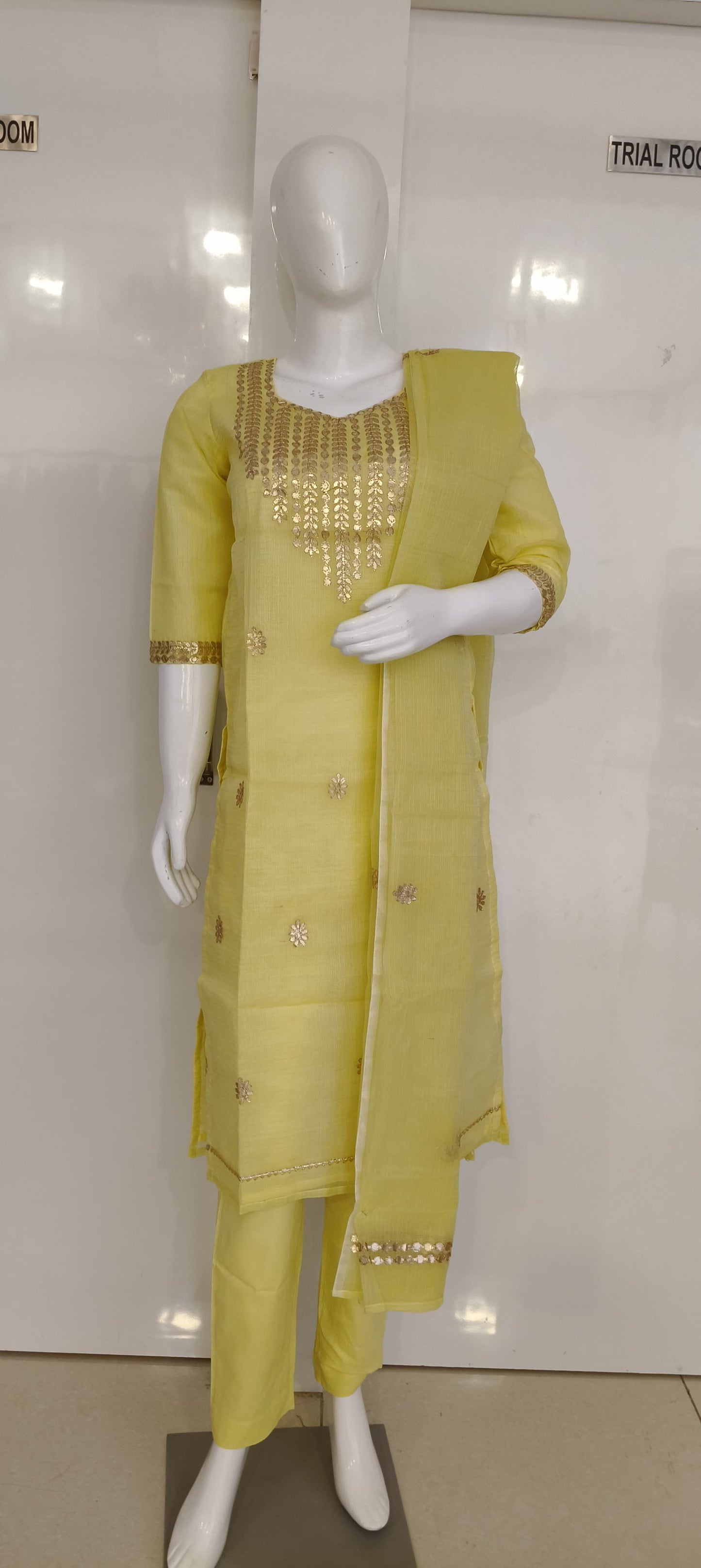 KOTA DORIA YELLOW KURTHI SET