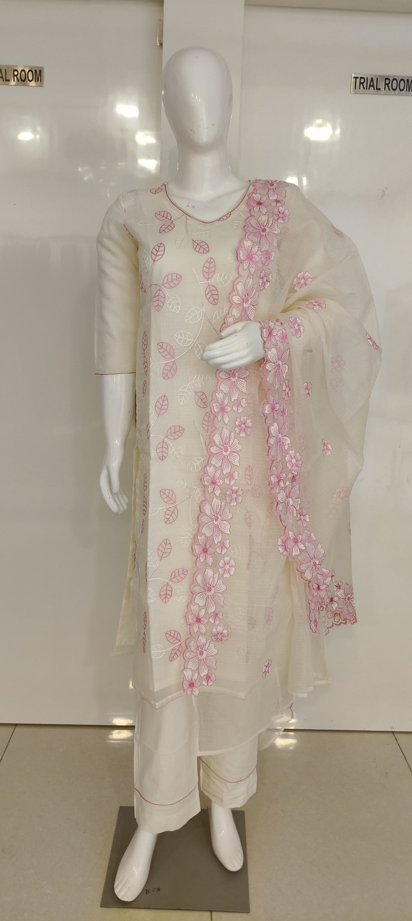 KOTA DORIA CREAM EMBROIDERY KURTI DUPATTA