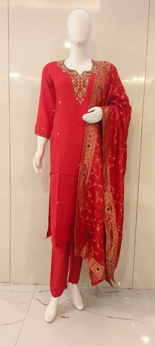 PARTY WEAR KURTHI SET WITH BANARAS TYPE DUPATTA