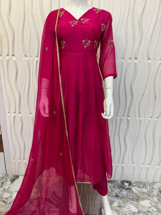PARTY WEAR 3 PIECE KURTHI SET PINK